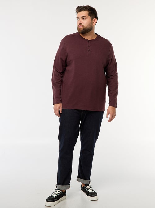 T-shirt van jersey met lange mouw en henleykraag - Kiabi