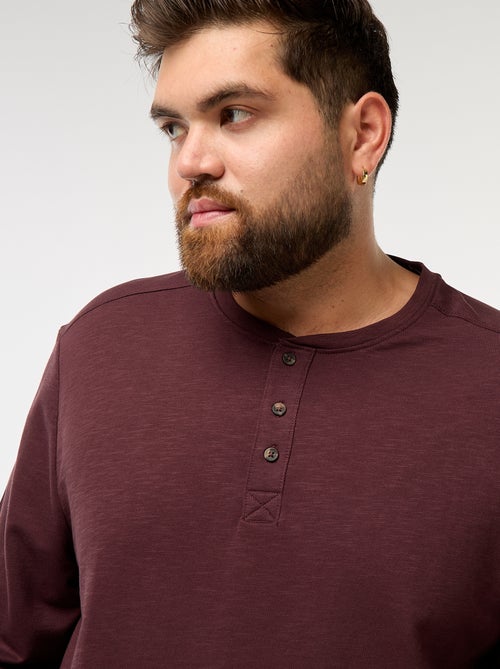 T-shirt van jersey met lange mouw en henleykraag - Kiabi