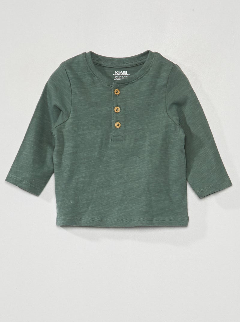 T-shirt van jersey met lange mouw grijs groen - Kiabi