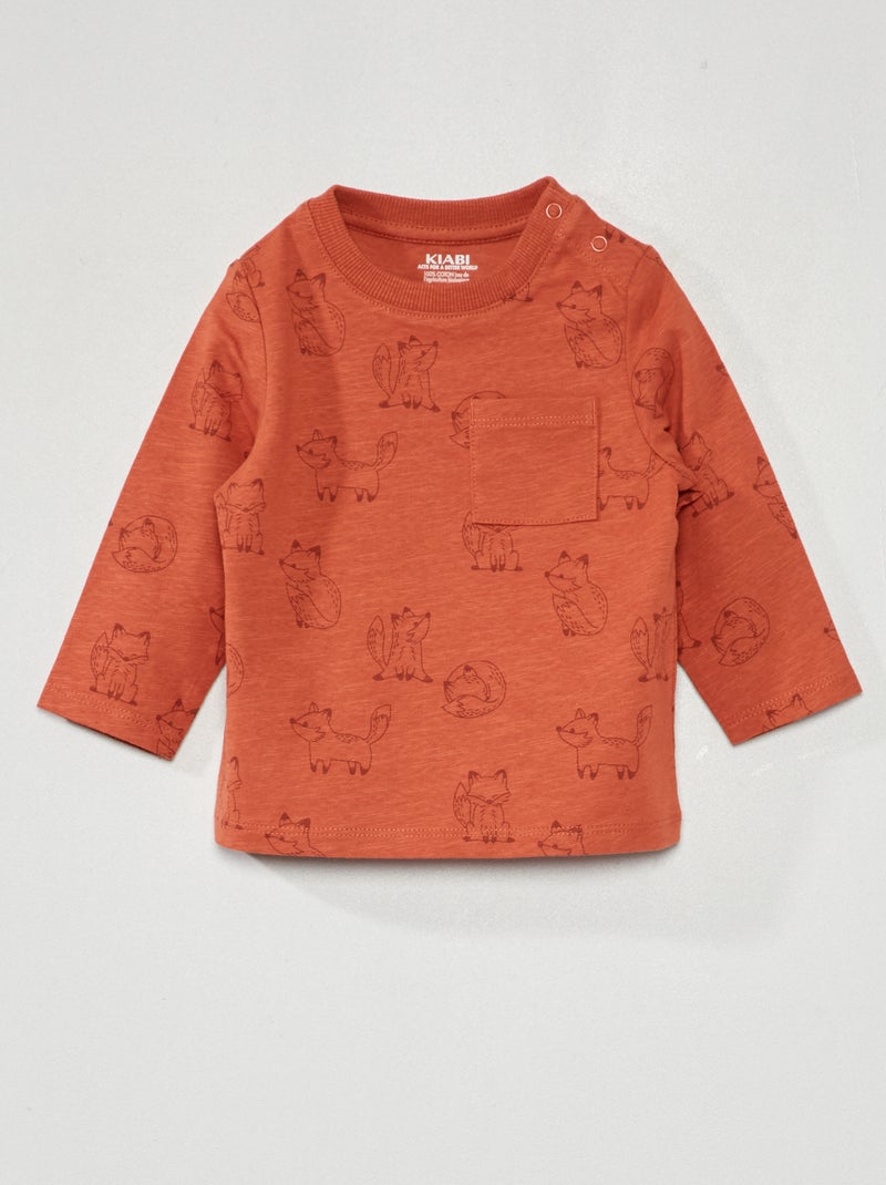 T-shirt van jersey met lange mouw ROOD - Kiabi