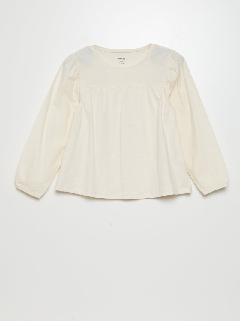 T-shirt van jersey met lange mouw WIT - Kiabi