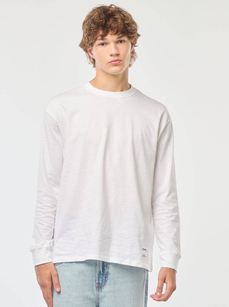 T-shirt van jersey met lange mouw wit - Kiabi