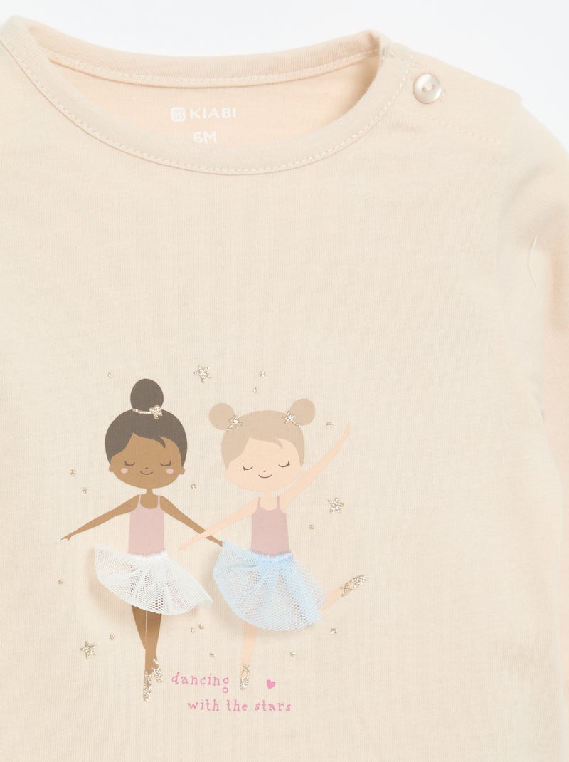 T-shirt van jersey met lange mouwen Biege - Kiabi