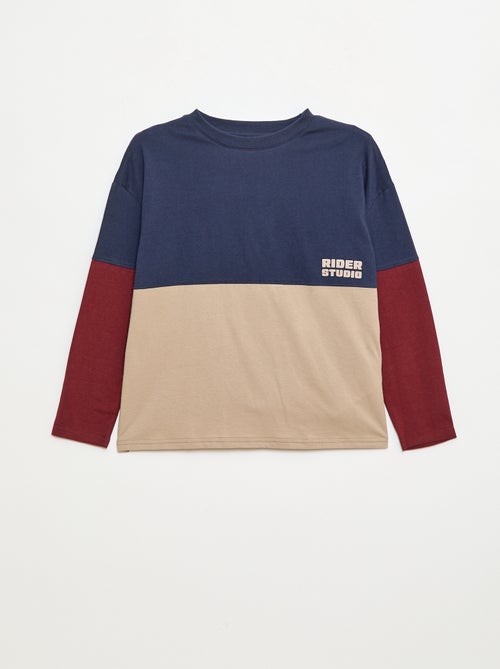 T-shirt van jersey met lange mouwen colorblock-effect - Kiabi