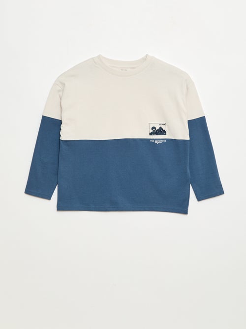 T-shirt van jersey met lange mouwen colorblock-effect - Kiabi
