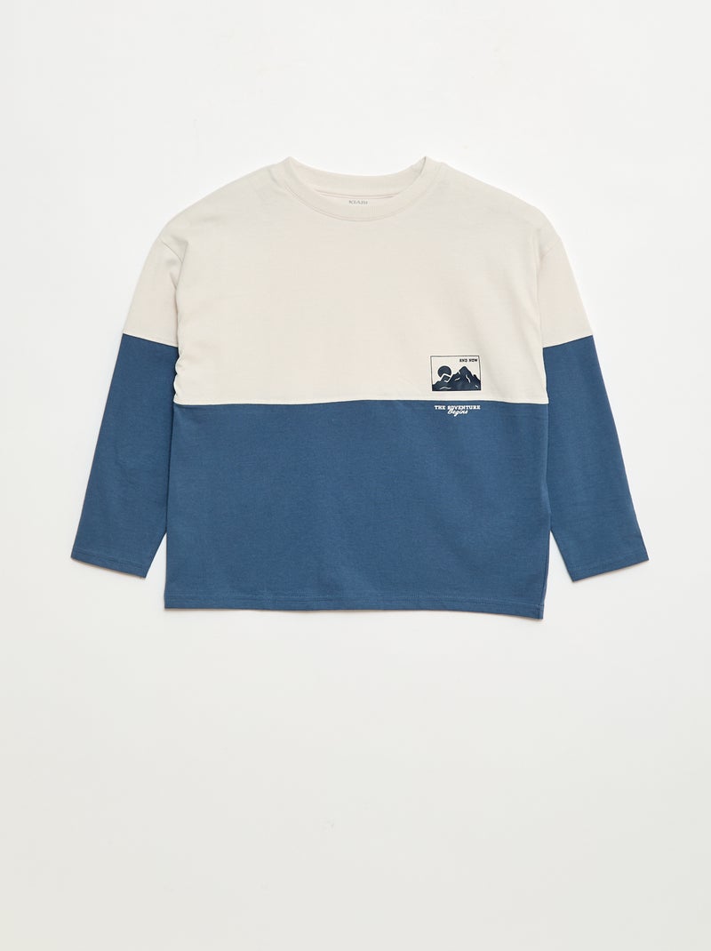 T-shirt van jersey met lange mouwen colorblock-effect Blauw - Kiabi