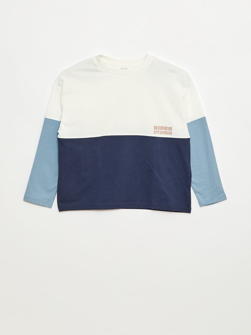 T-shirt van jersey met lange mouwen colorblock-effect Blauw - Kiabi