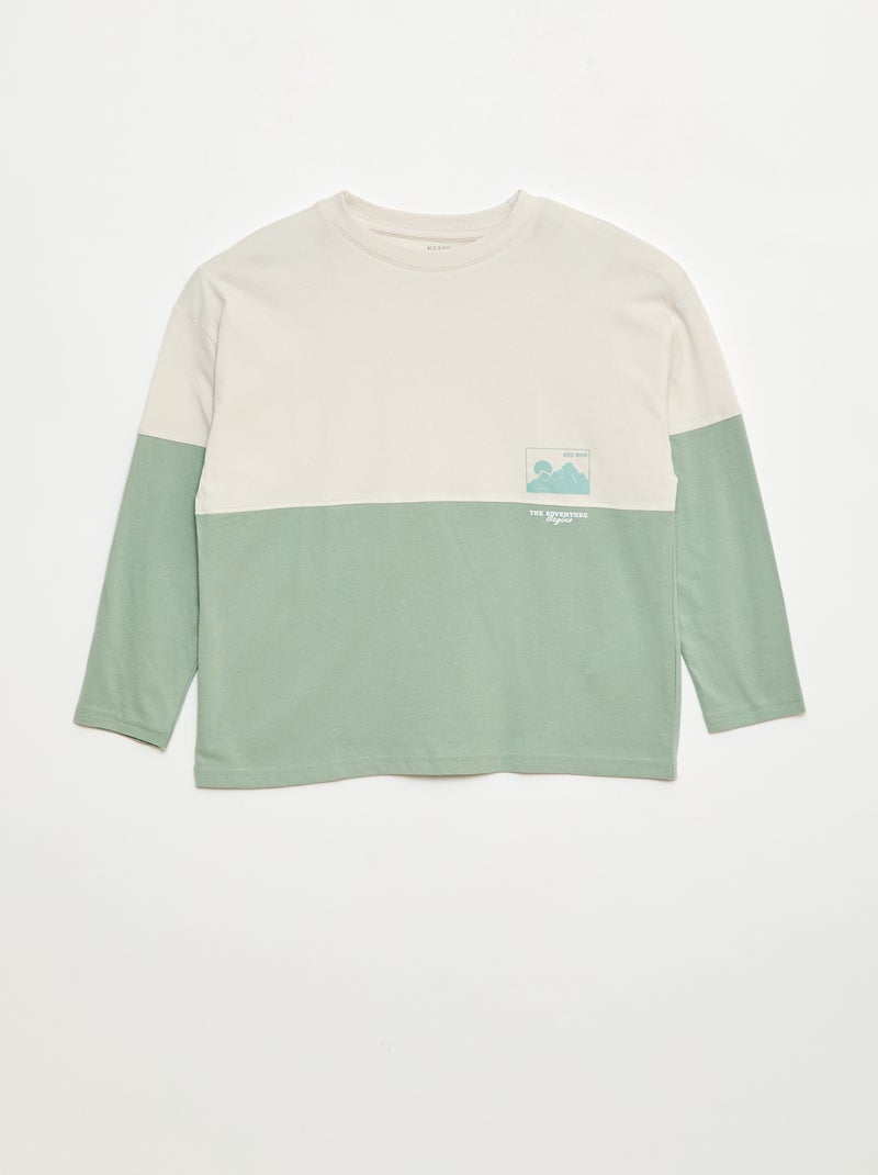 T-shirt van jersey met lange mouwen colorblock-effect Groen - Kiabi