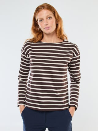 T-shirt van jersey met lange mouwen en gestreept motief