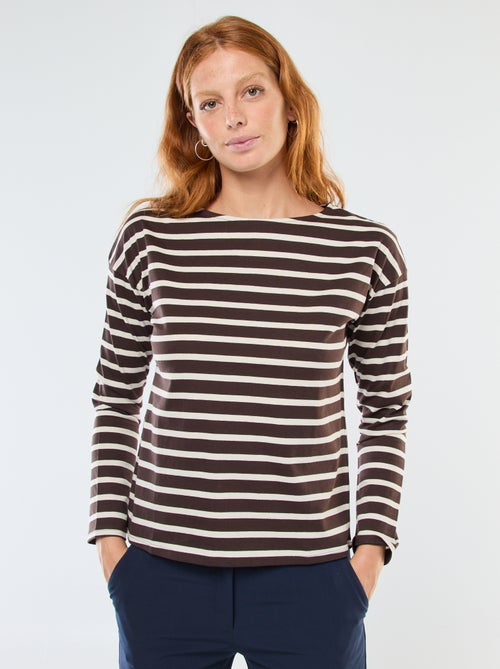 T-shirt van jersey met lange mouwen en gestreept motief - Kiabi