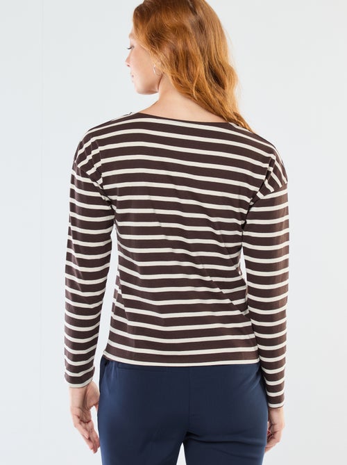 T-shirt van jersey met lange mouwen en gestreept motief - Kiabi