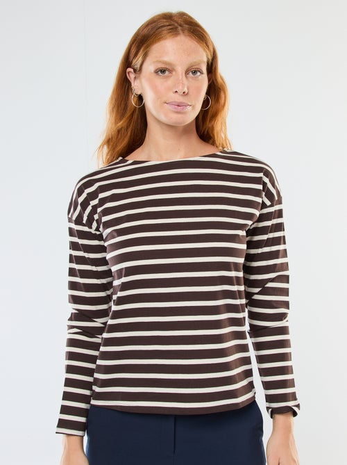 T-shirt van jersey met lange mouwen en gestreept motief - Kiabi