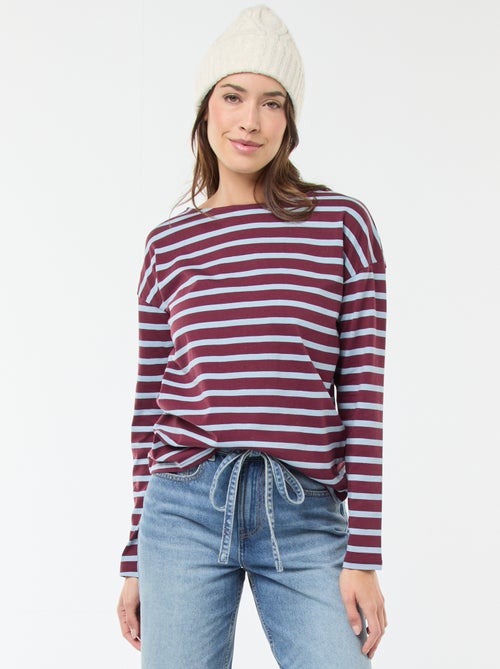 T-shirt van jersey met lange mouwen en gestreept motief - Kiabi