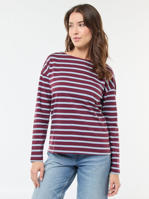 T-shirt van jersey met lange mouwen en gestreept motief - Kiabi