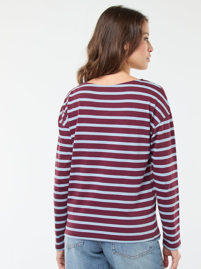 T-shirt van jersey met lange mouwen en gestreept motief Rood - Kiabi