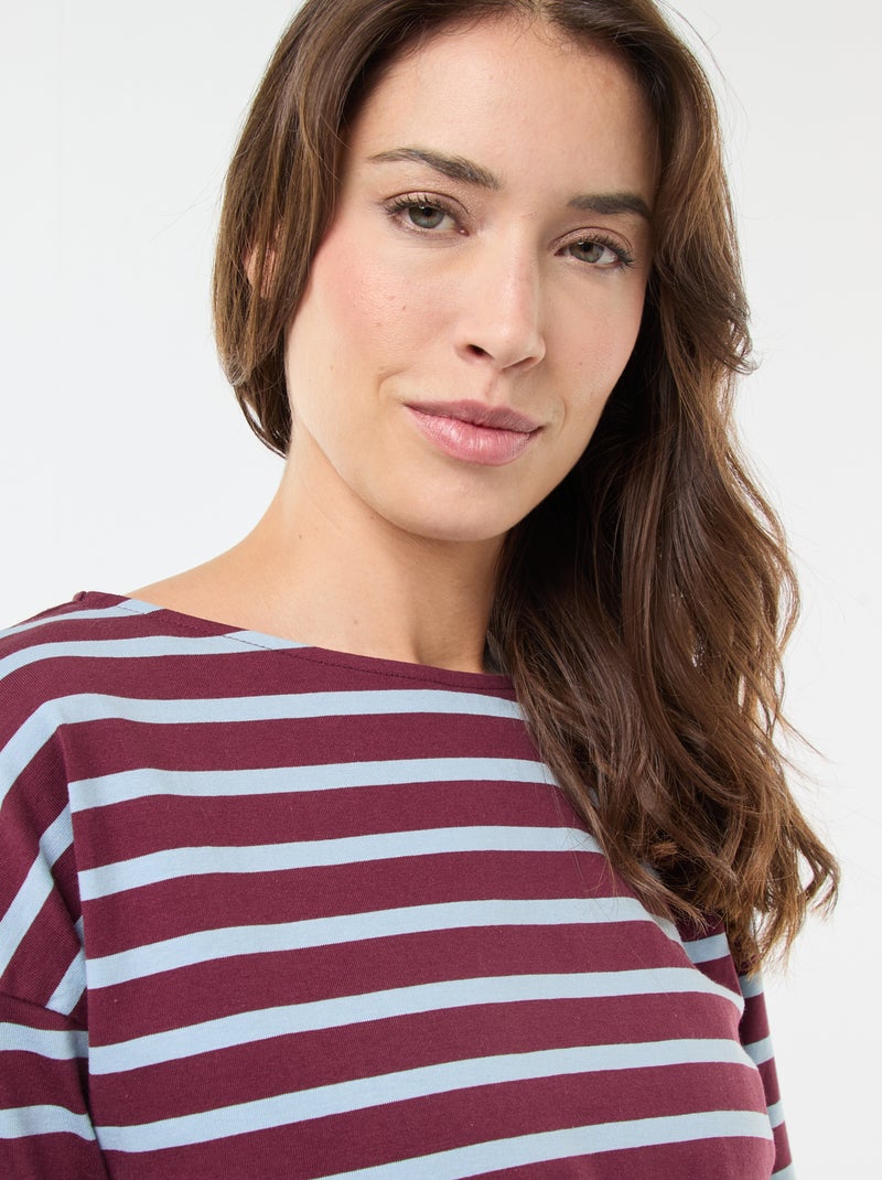 T-shirt van jersey met lange mouwen en gestreept motief Rood - Kiabi