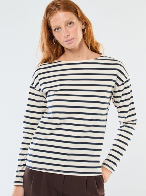 T-shirt van jersey met lange mouwen en gestreept motief - Kiabi