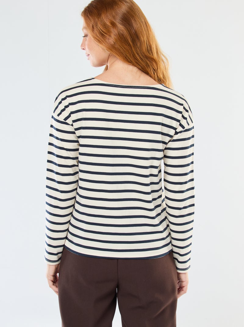 T-shirt van jersey met lange mouwen en gestreept motief Wit - Kiabi