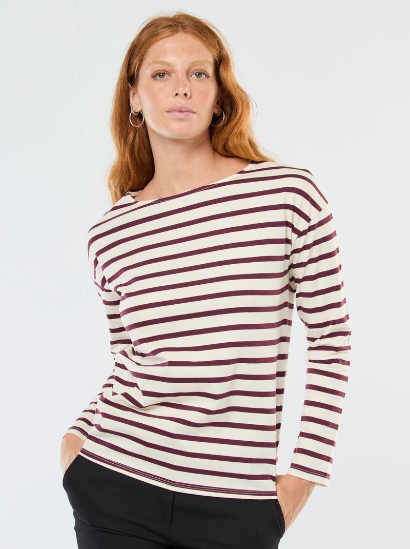 T-shirt van jersey met lange mouwen en gestreept motief Wit - Kiabi