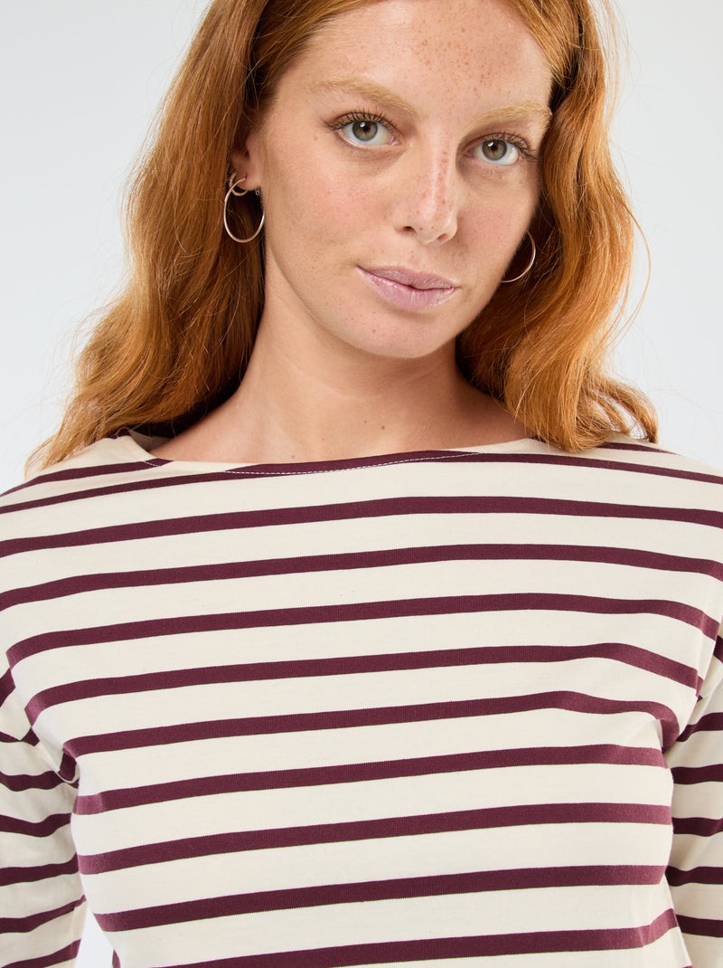 T-shirt van jersey met lange mouwen en gestreept motief Wit - Kiabi