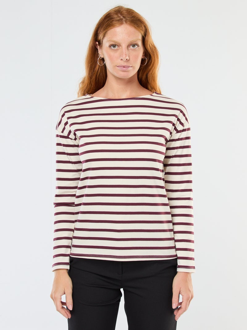 T-shirt van jersey met lange mouwen en gestreept motief Wit - Kiabi