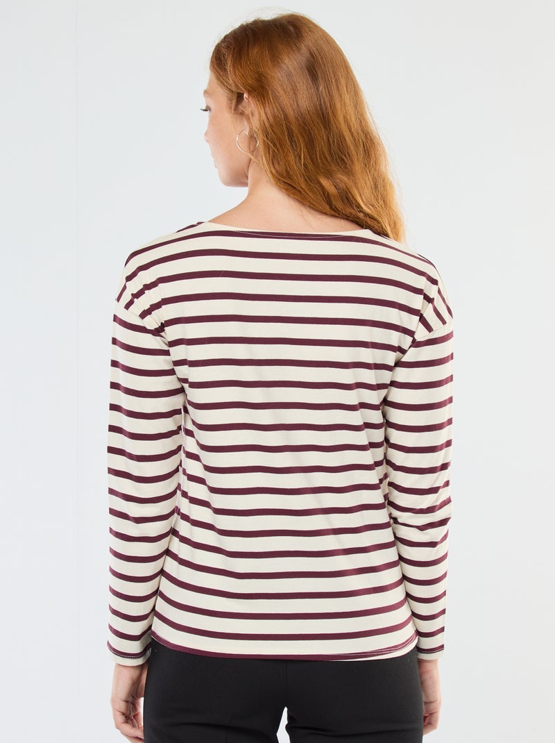 T-shirt van jersey met lange mouwen en gestreept motief Wit - Kiabi