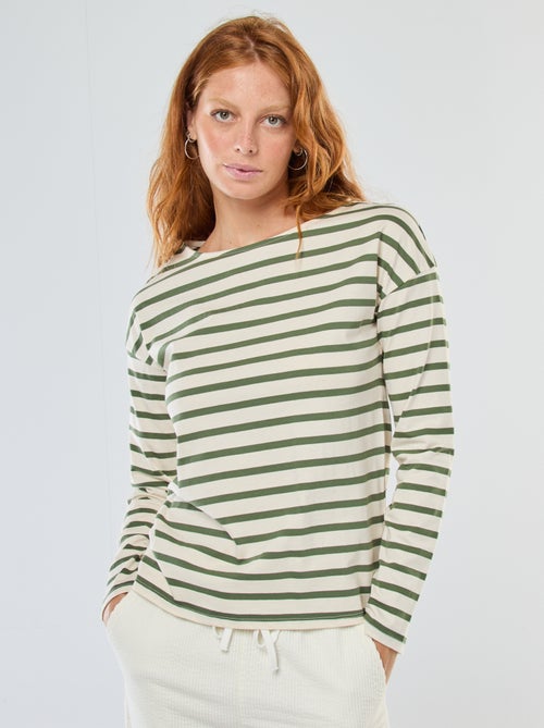 T-shirt van jersey met lange mouwen en gestreept motief - Kiabi
