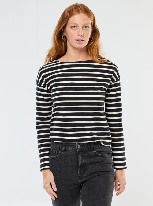 T-shirt van jersey met lange mouwen en gestreept motief - Kiabi