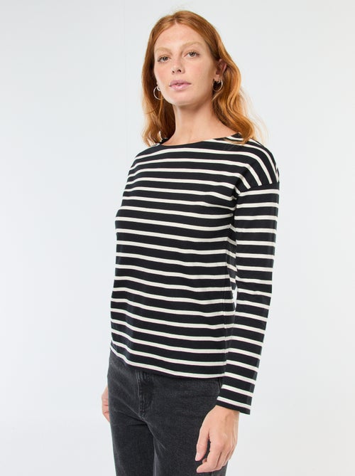 T-shirt van jersey met lange mouwen en gestreept motief - Kiabi