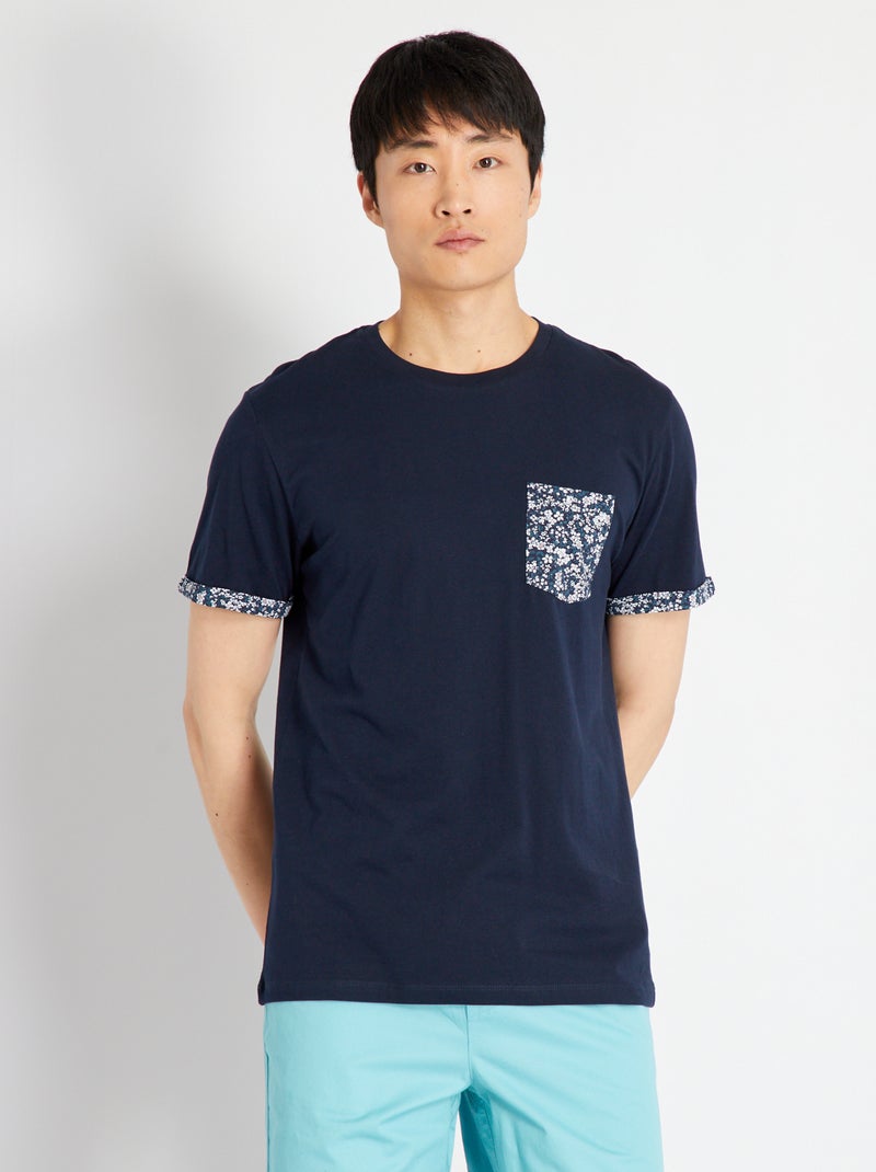 T-shirt van jersey met omslag BLAUW - Kiabi