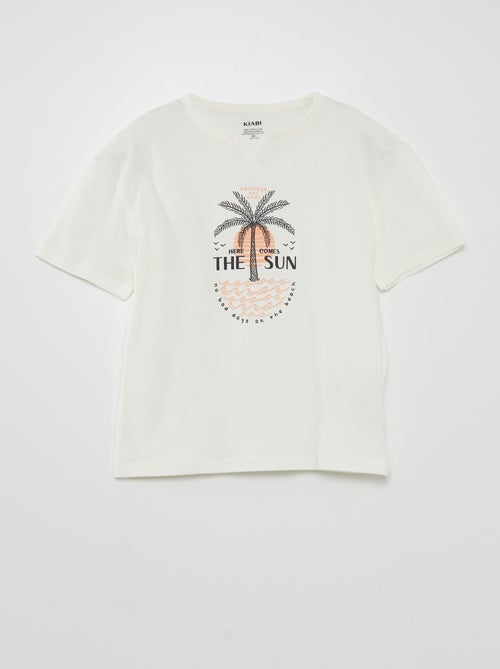 T-shirt van jersey met palmprint - Kiabi
