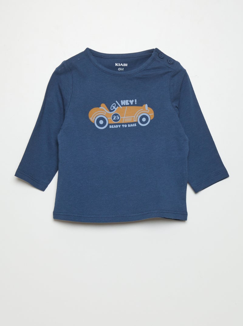 T-shirt van jersey met print BLAUW - Kiabi