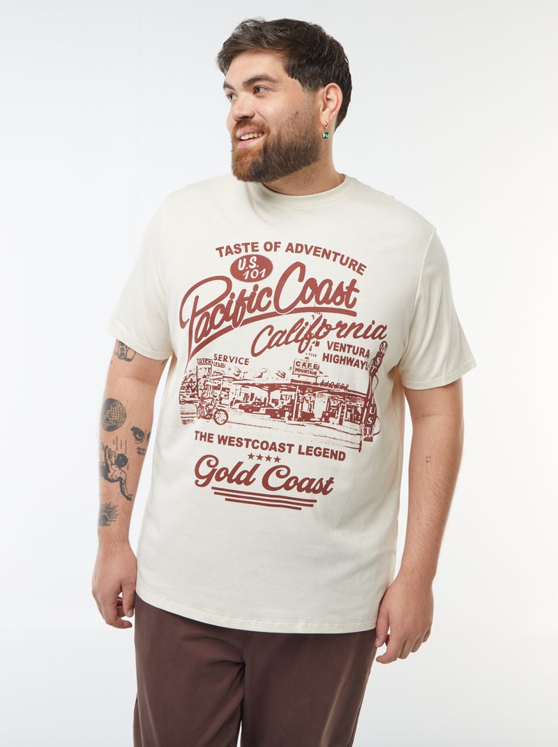 T-shirt van jersey met print en korte mouw BIEGE - Kiabi