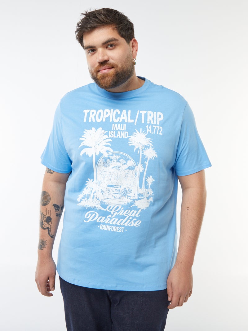 T-shirt van jersey met print en korte mouw BLAUW - Kiabi
