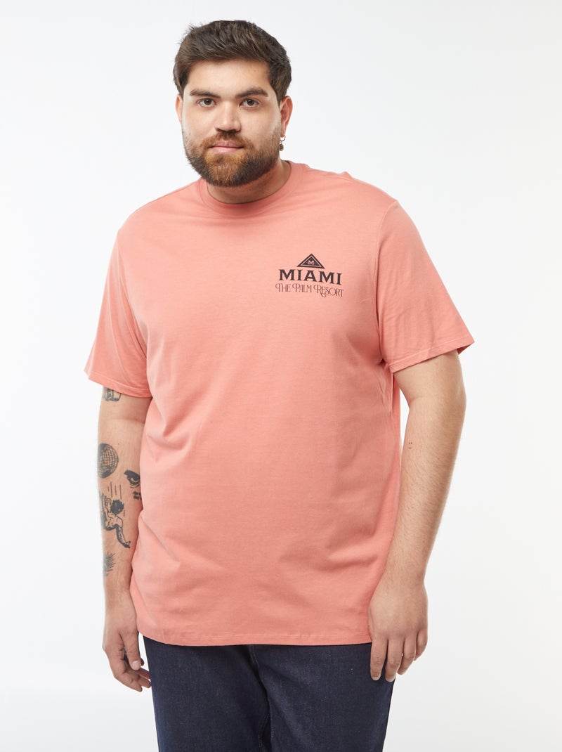 T-shirt van jersey met print en korte mouw ORANJE - Kiabi
