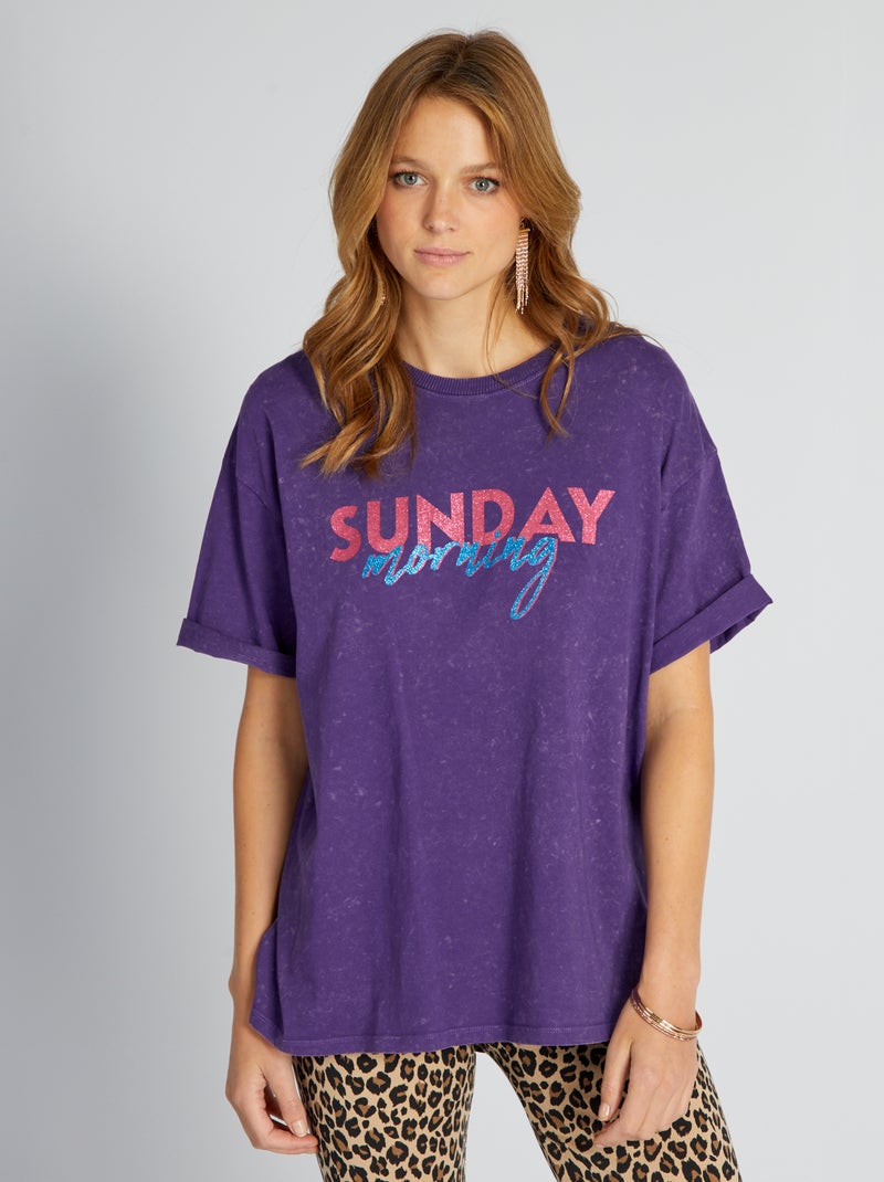 T-shirt van jersey met print PAARS - Kiabi