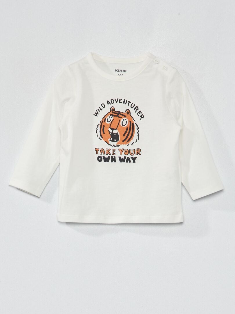 T-shirt van jersey met print WIT - Kiabi