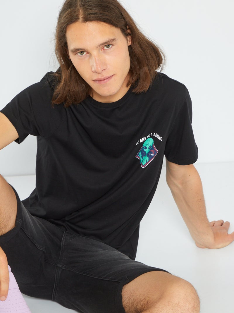 T-shirt van jersey met print zwart - Kiabi
