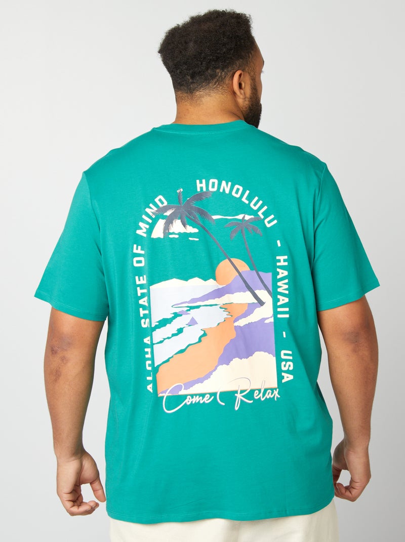 T-shirt van jersey met ronde hals en print GROEN - Kiabi