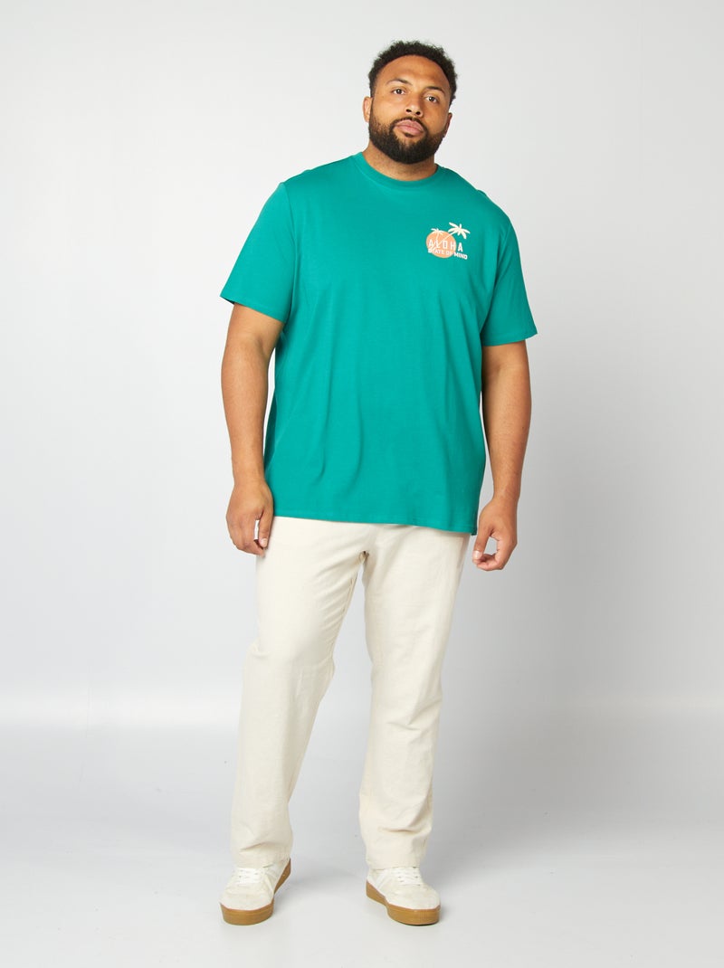 T-shirt van jersey met ronde hals en print GROEN - Kiabi
