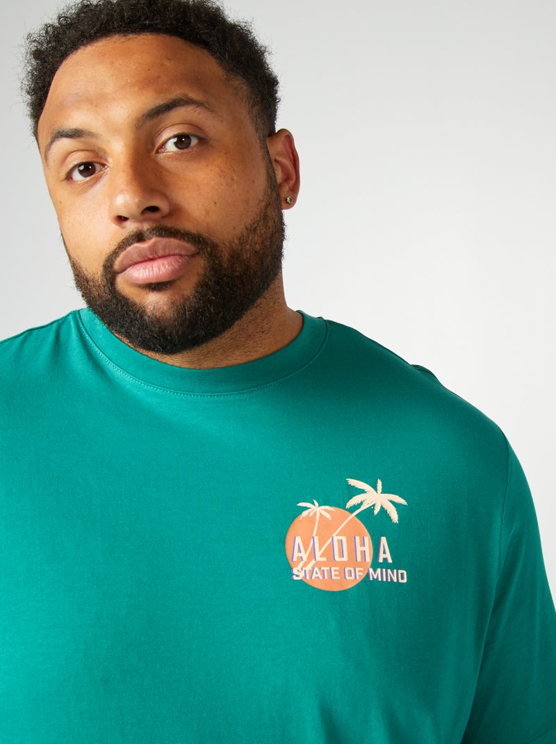 T-shirt van jersey met ronde hals en print GROEN - Kiabi