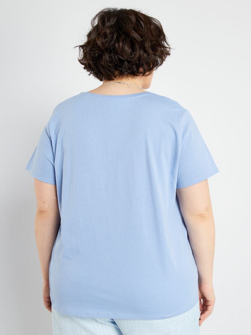 T-shirt van jersey met V-hals BLAUW - Kiabi
