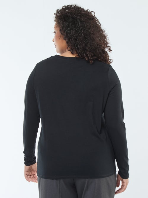 T-shirt van jersey met V-hals en korte mouw - Kiabi