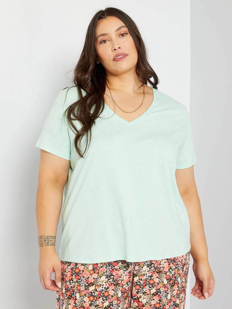 T-shirt van jersey met V-hals GROEN - Kiabi