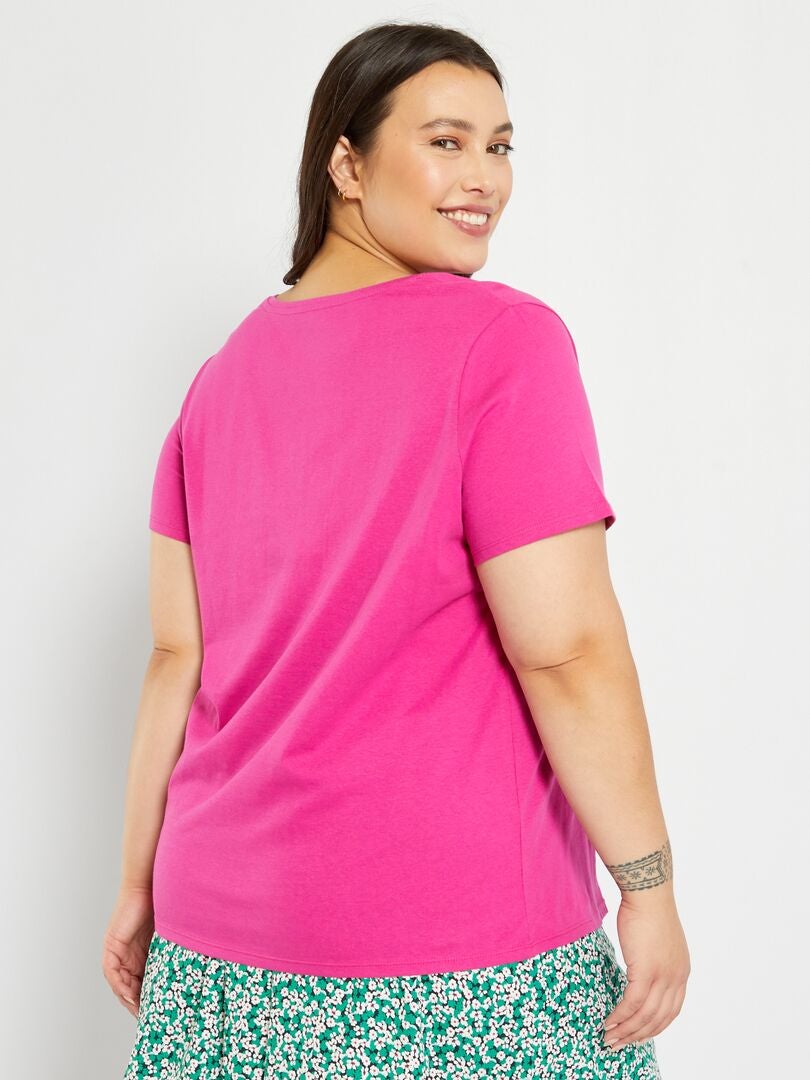 T-shirt van jersey met V-hals paars roze - Kiabi