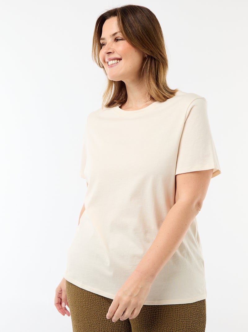 T-shirt van jerseystof met korte mouwen Biege - Kiabi