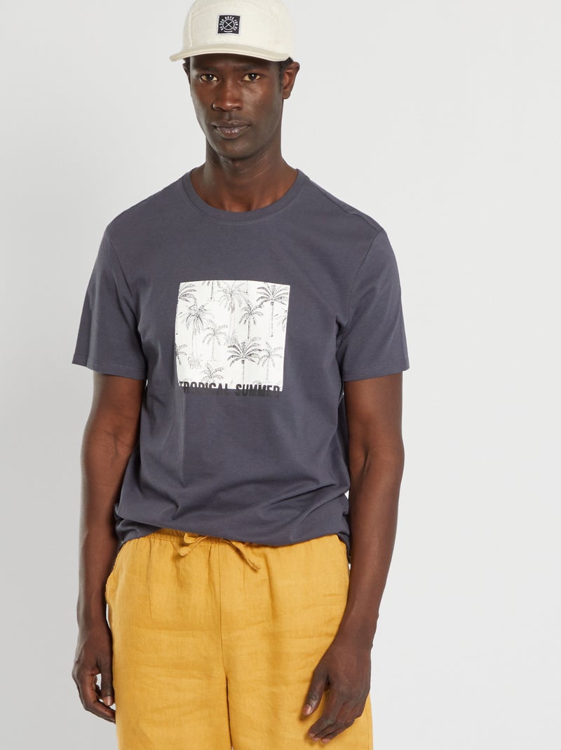 T-shirt van jerseystof met print BLAUW - Kiabi