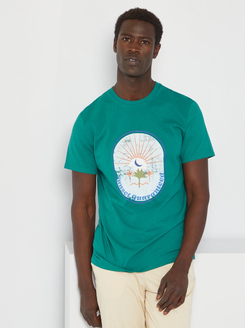 T-shirt van jerseystof met print GROEN - Kiabi