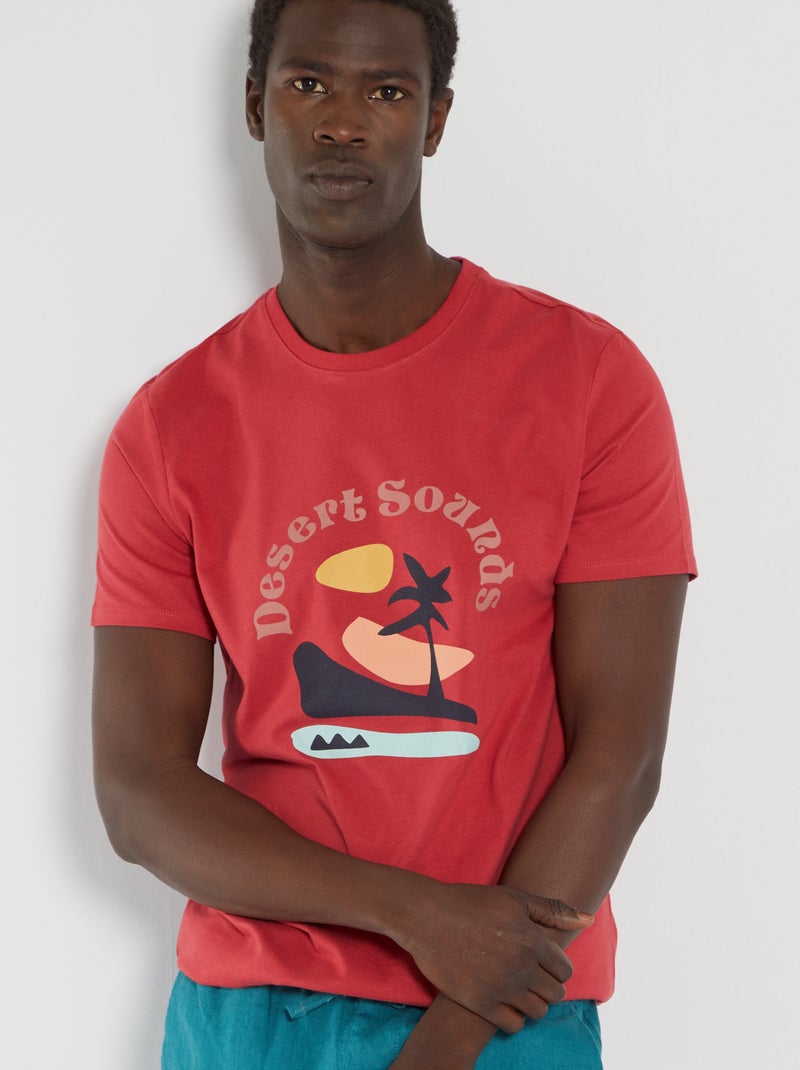 T-shirt van jerseystof met print ROOD - Kiabi