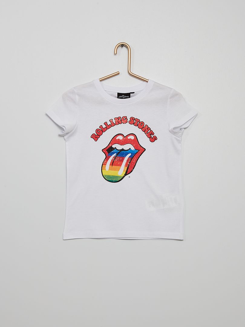 Toepassing slecht humeur scheepsbouw T-shirt van jerseystof 'Rolling Stones' - WIT - Kiabi - 9.00€